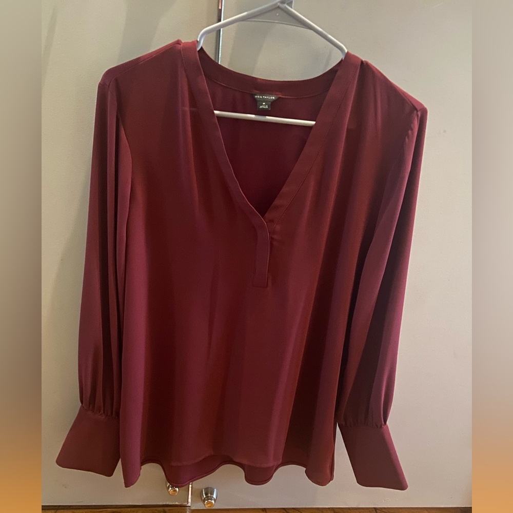 Ann Taylor Burgundy Long Sleeve Blouse